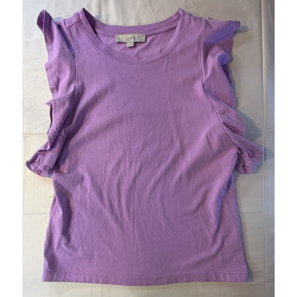 💜✨ LOFT Purple Ruffle Sleeve Knit Blouse Women's Size XS Regular Round Neck Top